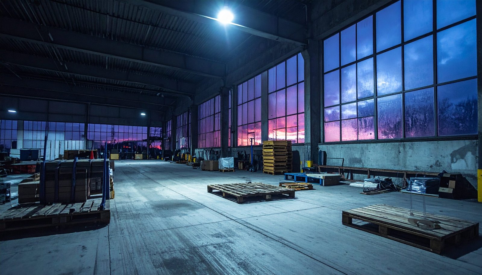 Empty industrial warehouse at dusk representing hidden business risks