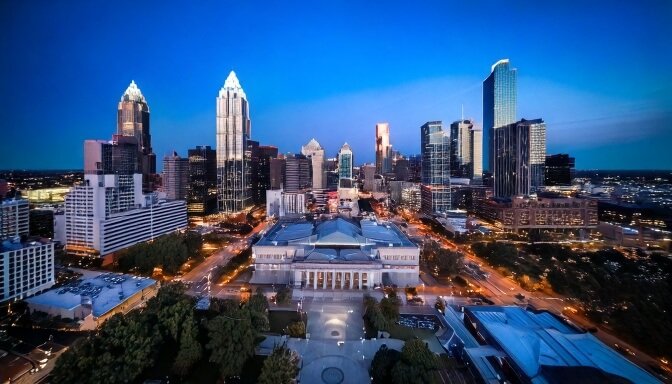 Financial district skyline at twilight representing the 2026 commercial insurance market outlook